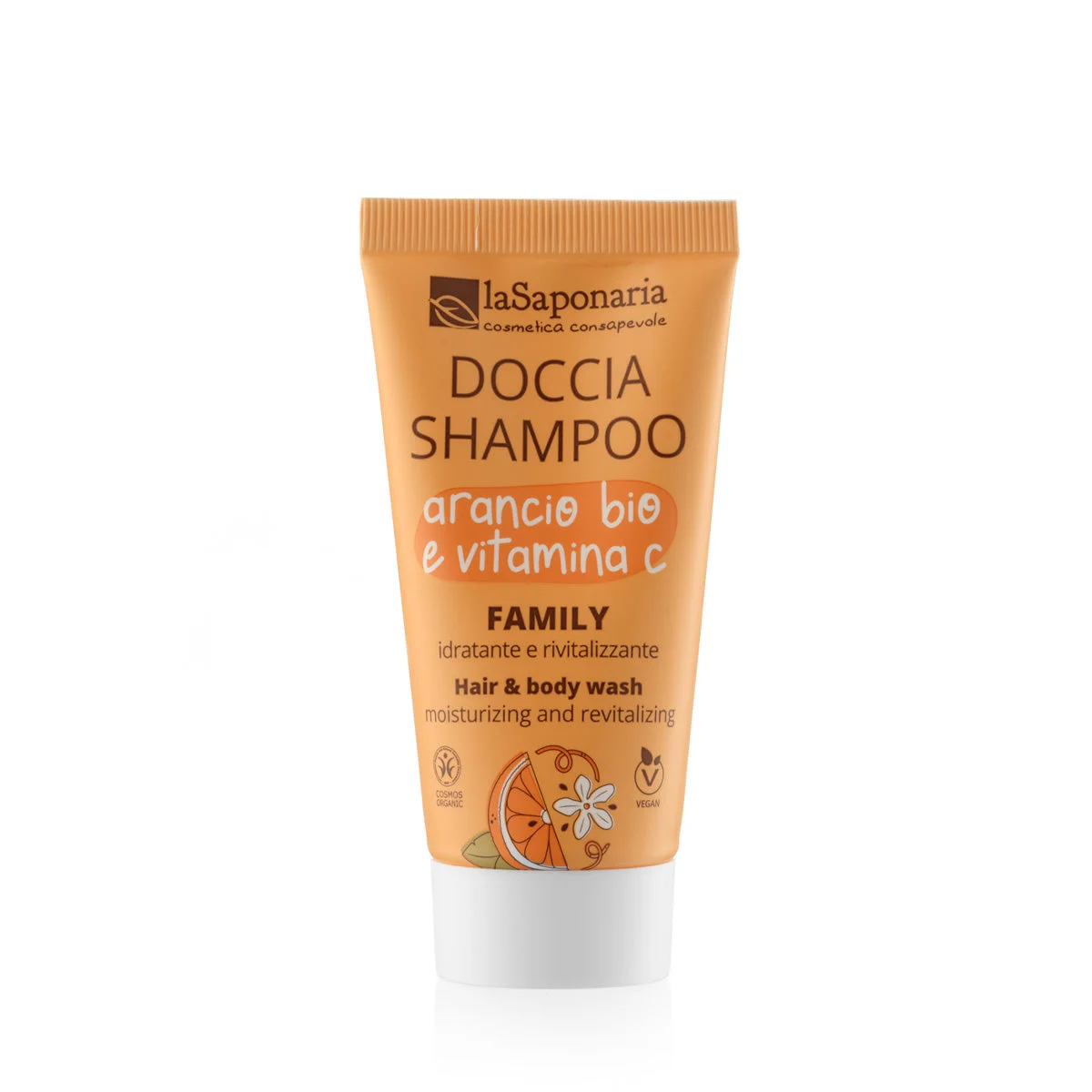 laSaponaria 2-in-1 Duschgel und Shampoo mit Bio-Orange und Vitamin C für die ganze Familie 30 ml - mit süßem und belebendem Duft
