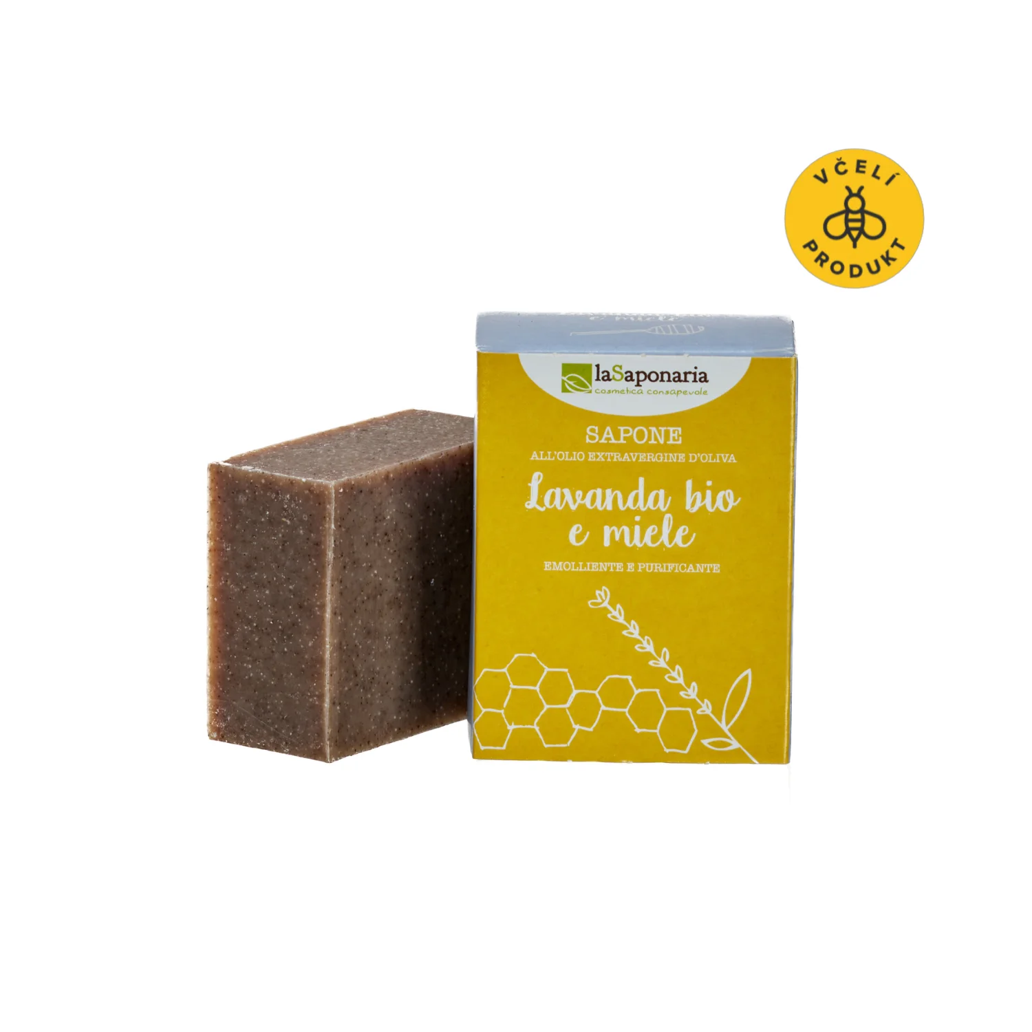 laSaponaria Feste Bio-Olivenölseife - Honig und Lavendel (100 g) - für Körper und Gesicht geeignet