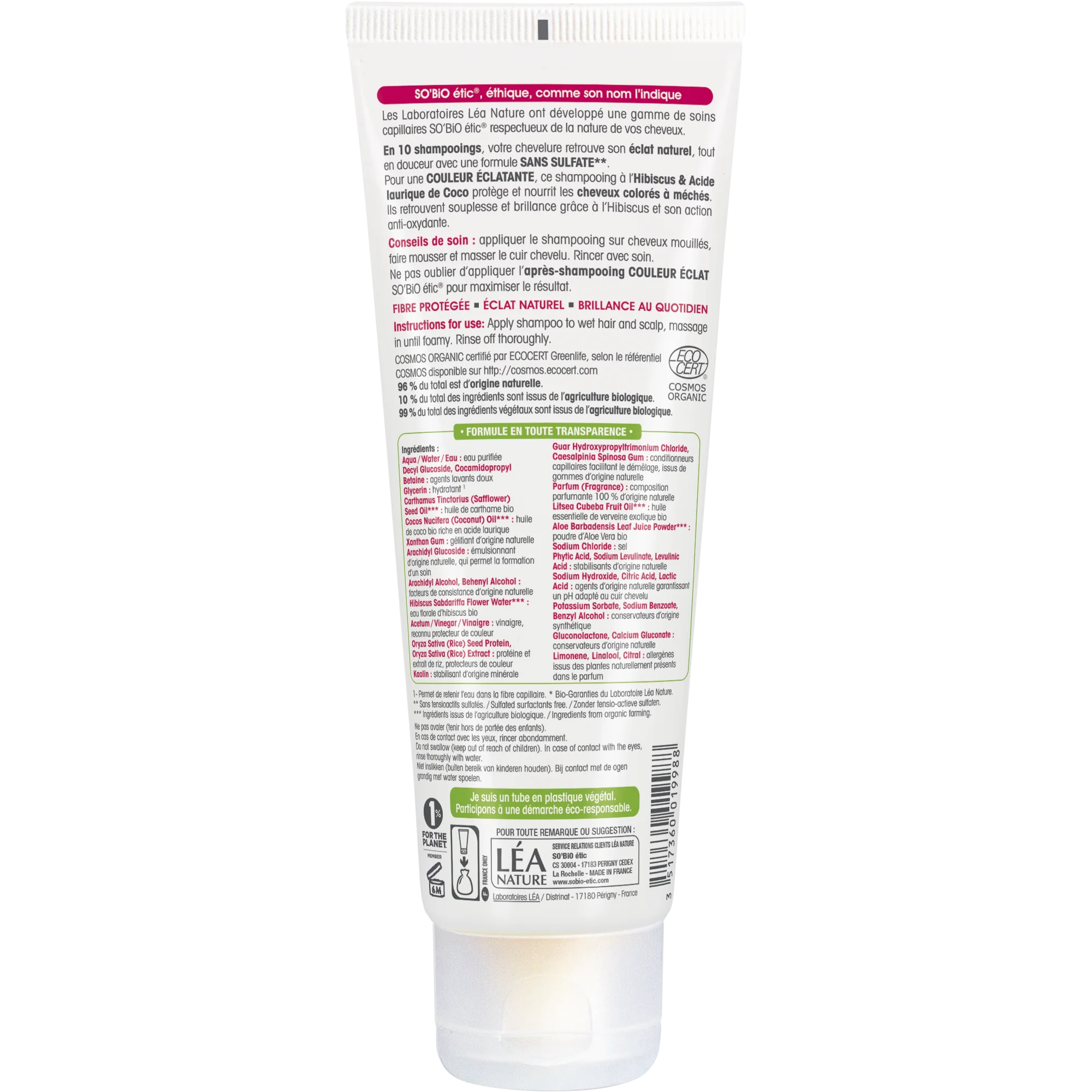 SO’BiO étic Shampoo für gefärbtes und gesträhntes Haar mit Bio-Hibiskus (250 ml) - bewahrt die Farbbrillanz