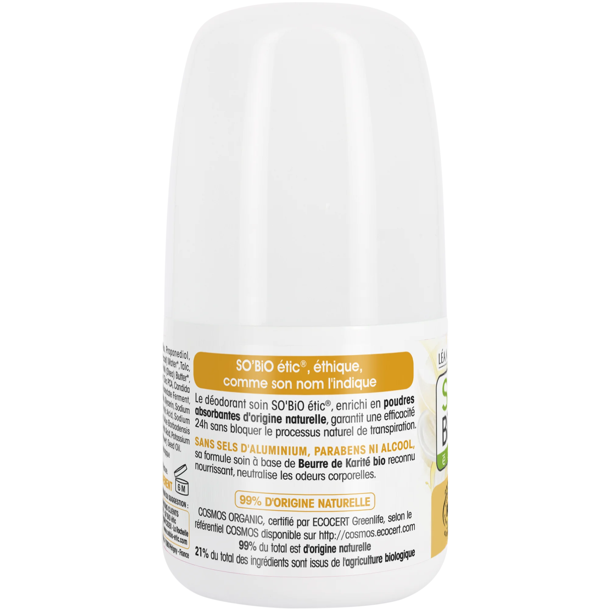 SO’BiO étic Deodorant Roll-on 24h Nutrition+ mit Bio-Sheabutter (50 ml) - wirkt bis zu 24 Stunden