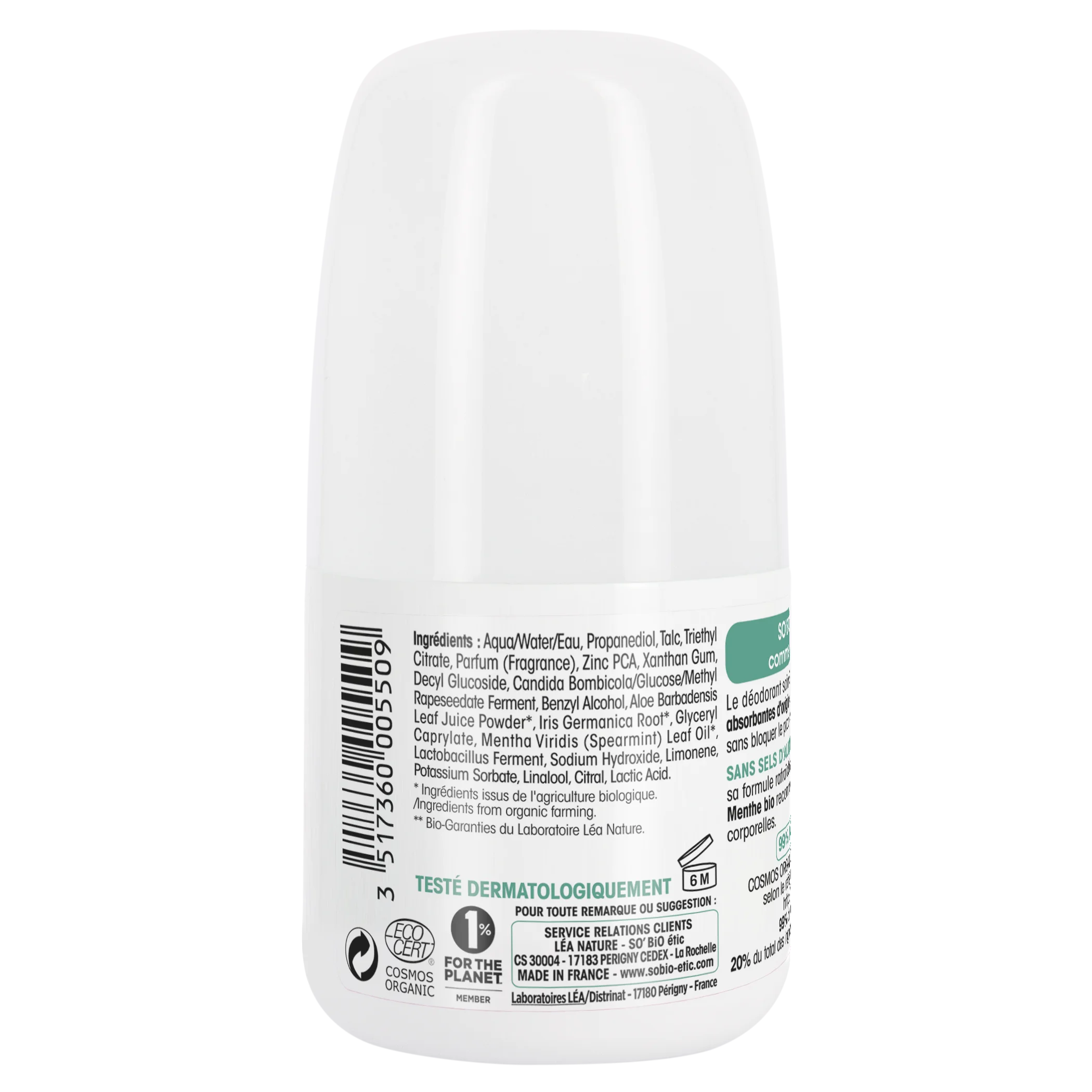 SO’BiO étic Deodorant Roll-on 24h erfrischend mit Bio-Minze (50 ml) – wirkt bis zu 24 Stunden