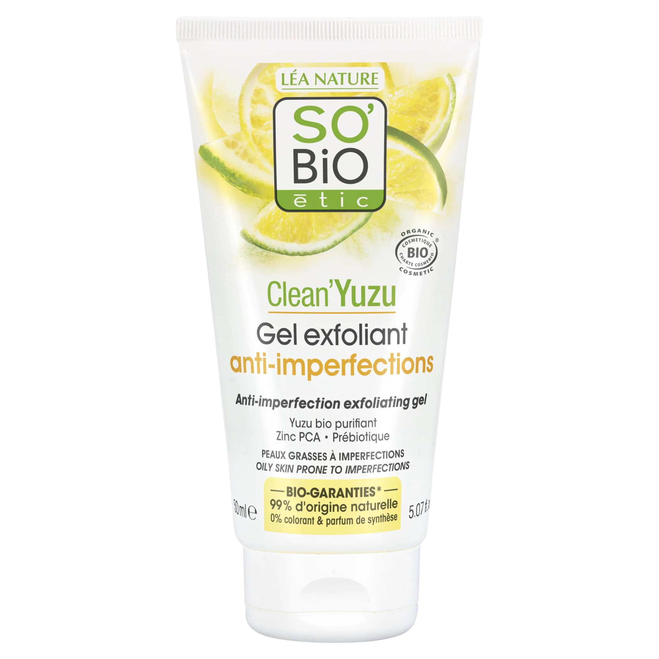 SO’BiO étic Gesichtspeeling-Gel - Clean Yuzu BIO (150 ml) - ideal für fettige Haut