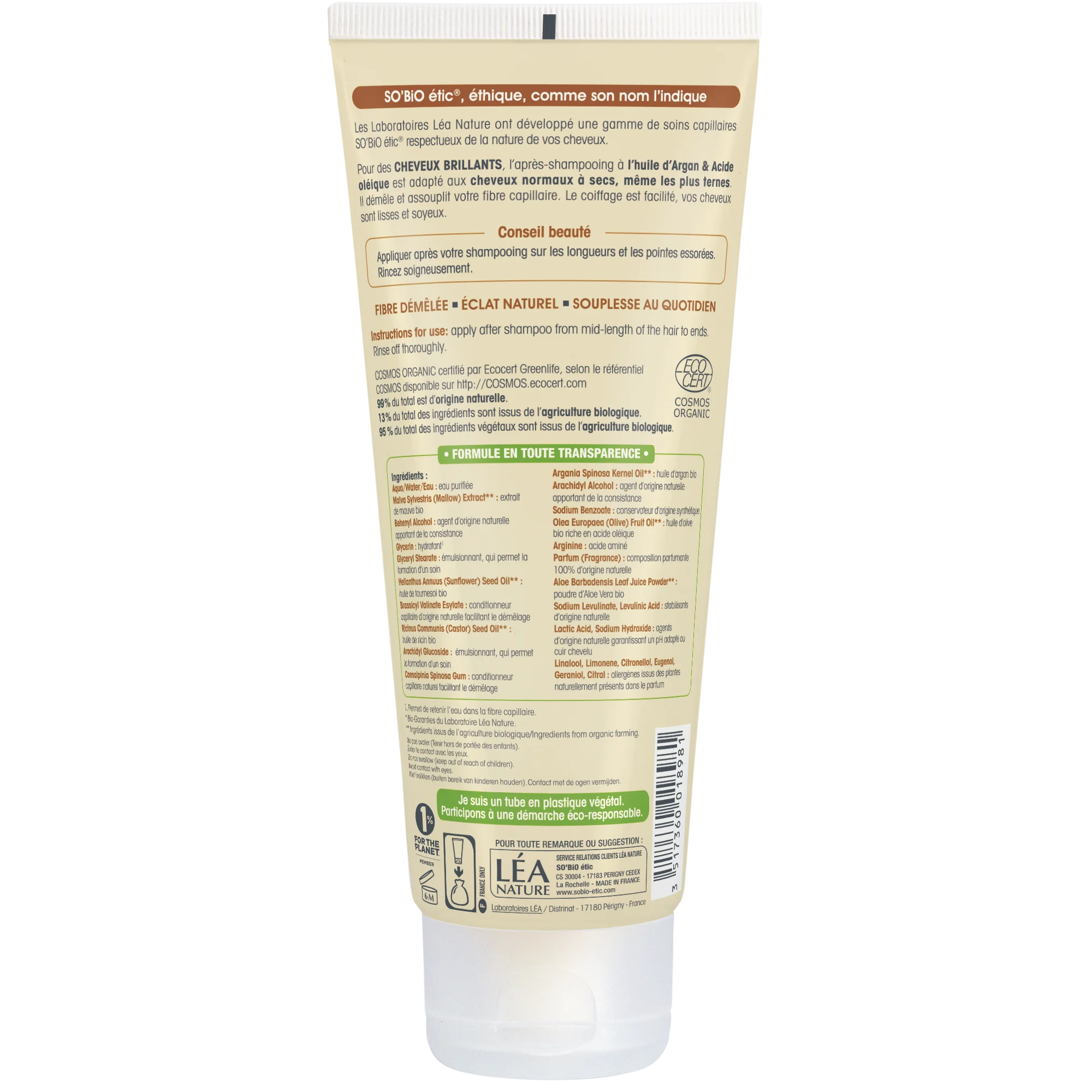 SO’BiO étic Conditioner mit Arganöl für Glanz – für normales bis trockenes Haar, BIO (200 ml) – hinterlässt das Haar glänzend und geschmeidig