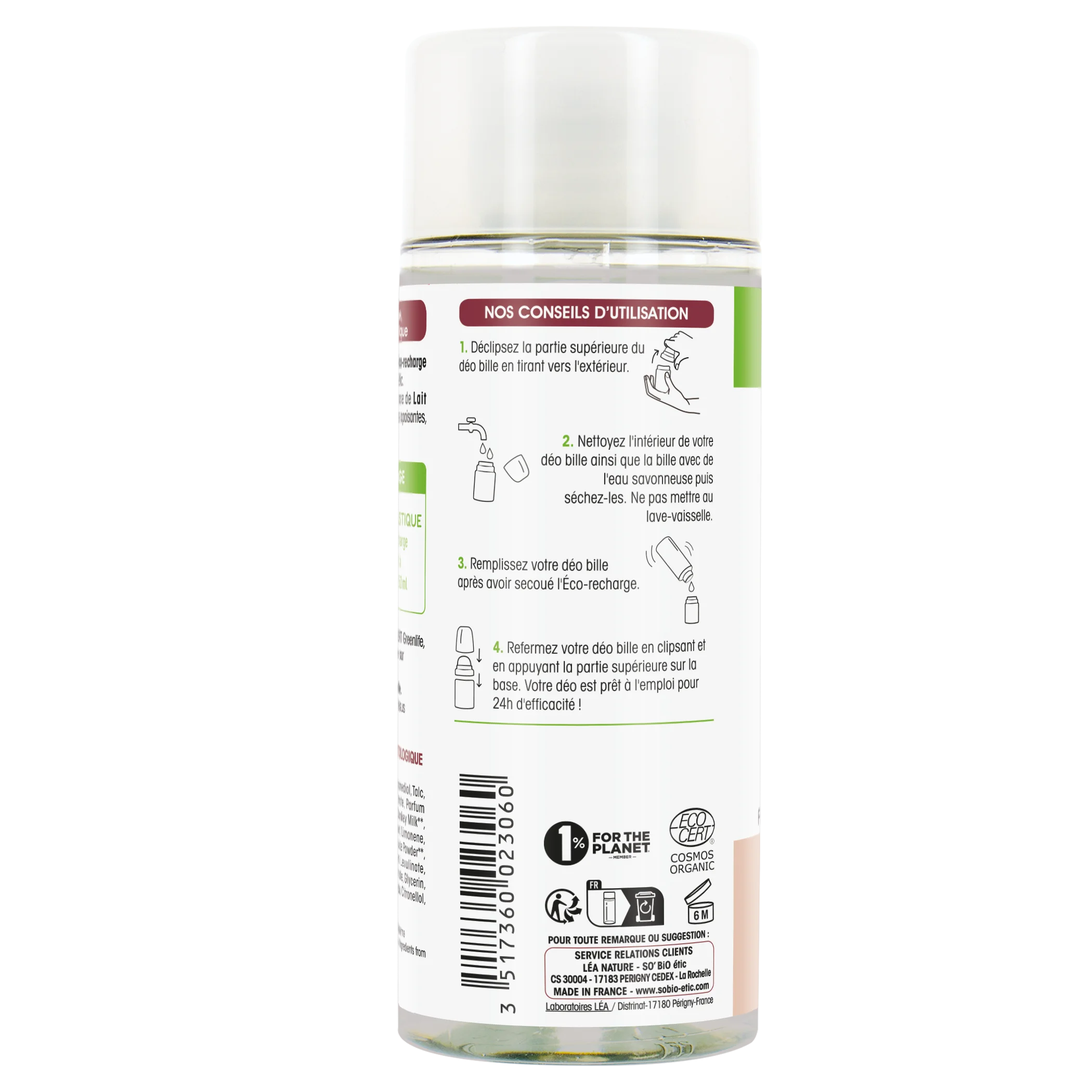 SO’BiO étic Nachfüllung für 24h feuchtigkeitsspendendes Roll-on-Deodorant mit Bio-Eselsmilch (150 ml) - eine Nachfüllung ersetzt drei Roll-ons