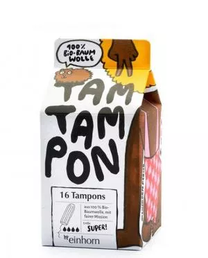 Einhorn TamTampon Super Tampons (16 Stück) - hypoallergene Bio-Baumwolle