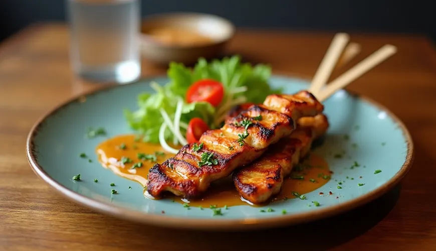 Hähnchen-Satay als beliebtes Gericht in tschechischen Restaurants