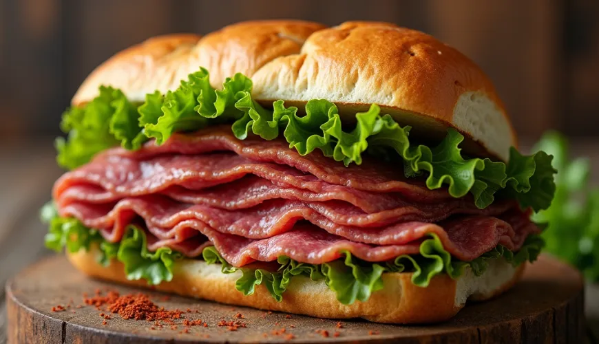 Pastrami-Sandwich als Ikone, die die tschechischen Tische erobert